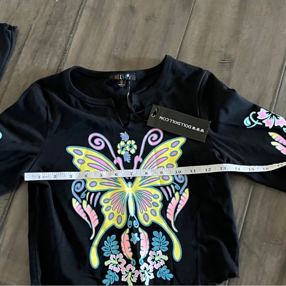 Dollskill Delia’s Butterfly Long Sleeve Glitter Top - Size Small - Picture 7 of 11